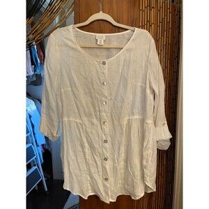 White Linen Cover Up with Mother of Pearl Buttons